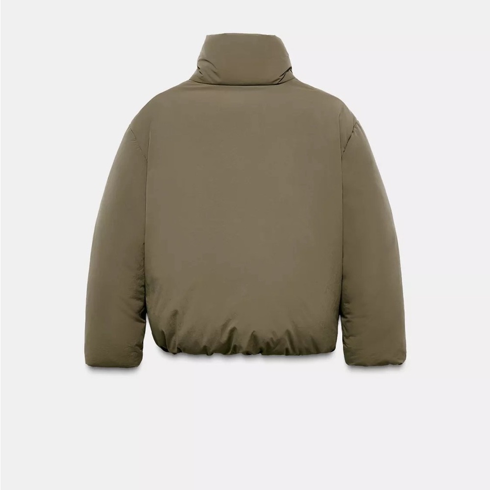 New Zara Short puffer anorak with ties in khaki-large - Picture 6 of 7